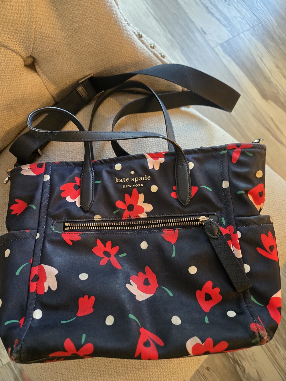 kate spade Navy Floral Tote with Red and Pink Accents